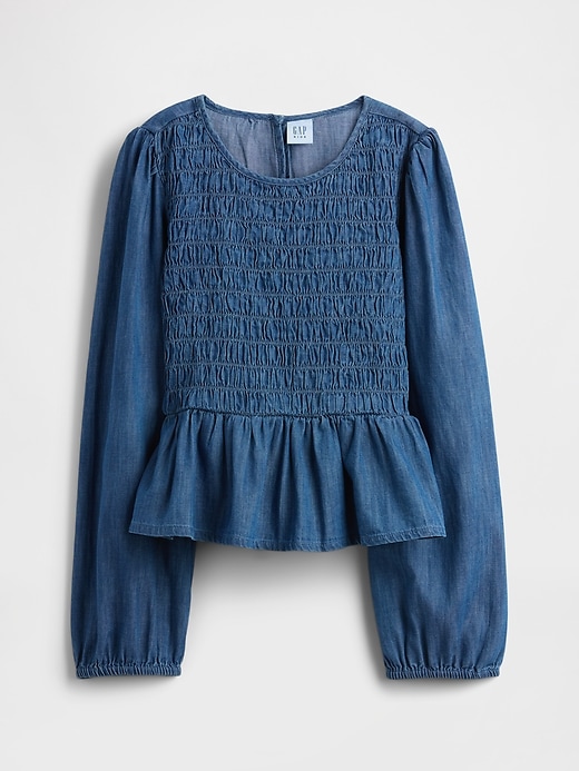 Image number 2 showing, Kids Denim Smocked Peplum Top