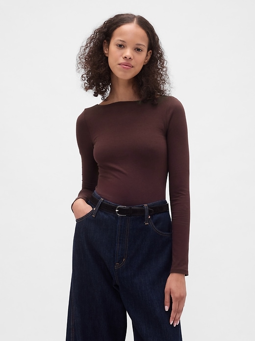 Image number 1 showing, CloseKnit Jersey Boatneck Open-Back T-Shirt