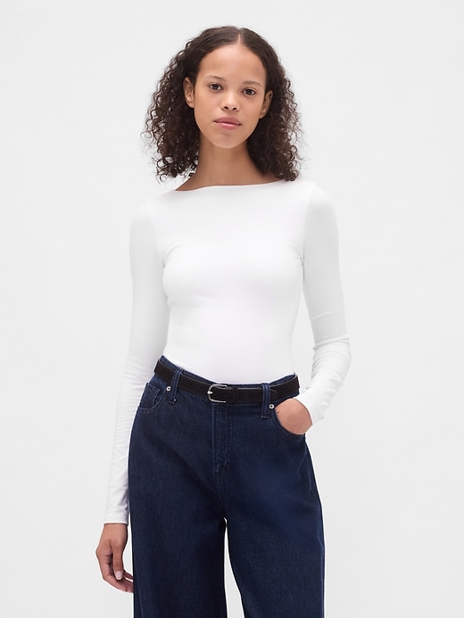 Image number 1 showing, CloseKnit Jersey Boatneck Open-Back T-Shirt