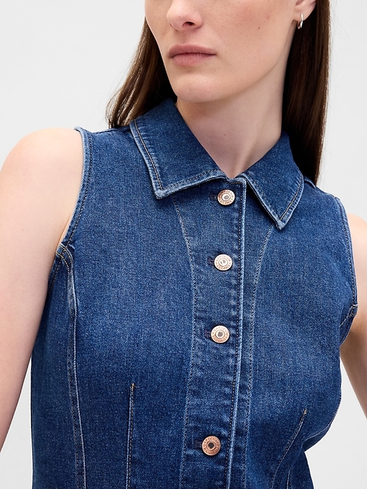 Image number 4 showing, Denim Collared Shift Mini Dress