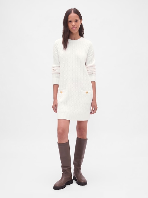 Image number 1 showing, CashSoft Cable-Knit Mini Sweater Dress