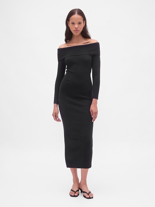 Image number 1 showing, CashSoft Stretch Off-Shoulder Midi Sweater Dress