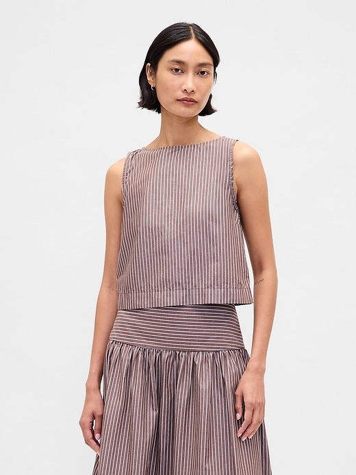 Image number 1 showing, Poplin Boatneck Shell Tank Top