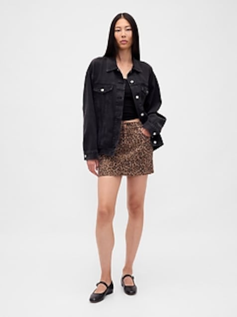 Leopard Denim Mini Skirt