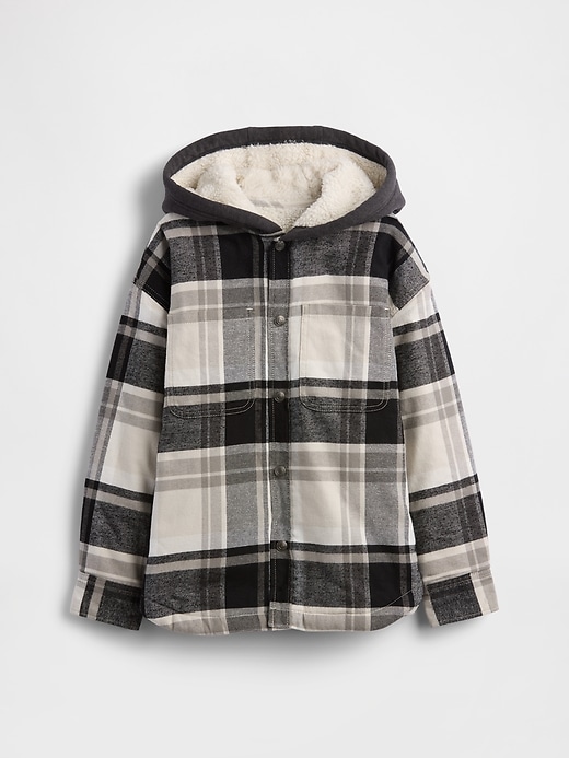 Image number 2 showing, Kids Sherpa-Lined Hooded Flannel Shirt Jacket