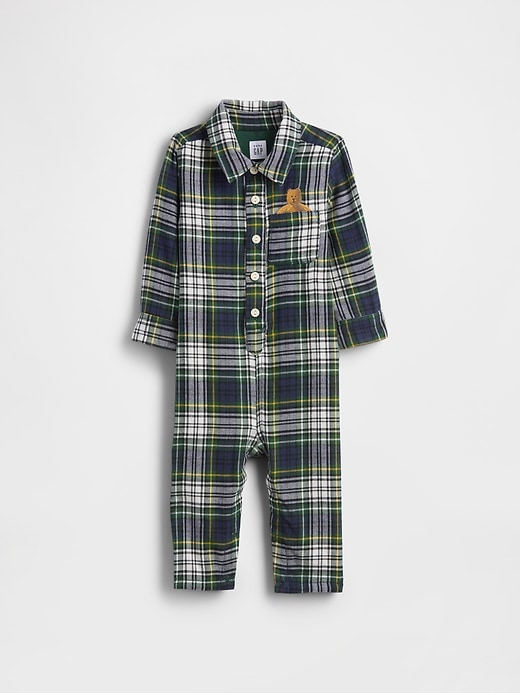 Image number 1 showing, Baby Flannel Bear Pocket One-Piece