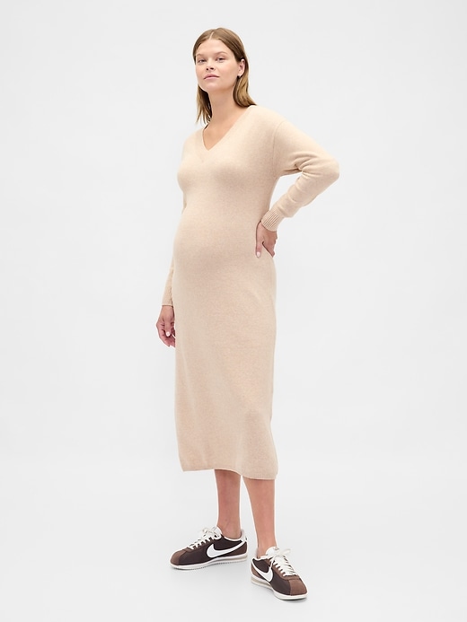 Image number 1 showing, Maternity CashSoft V-Neck Sweater Dress