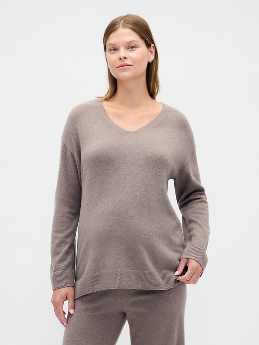 Image number 1 showing, Maternity CashSoft V-Neck Sweater