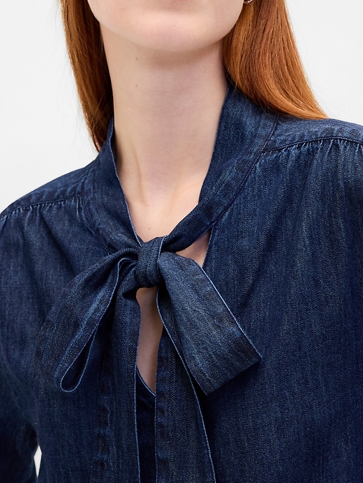 Image number 4 showing, Denim Tie-Neck Shirt
