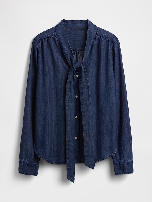 Image number 5 showing, Denim Tie-Neck Shirt