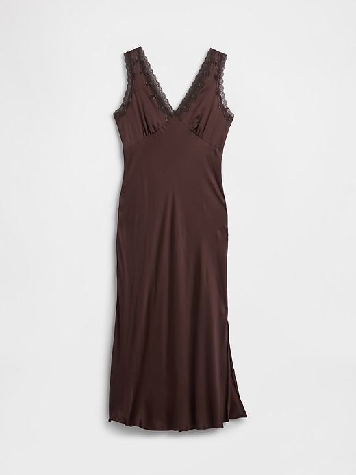 Image number 5 showing, Satin Lace-Trim V-Neck Maxi Slip Dress