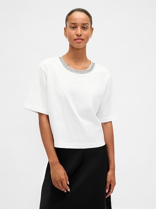 Image number 1 showing, Heavyweight Jewel-Neck Crop T-Shirt