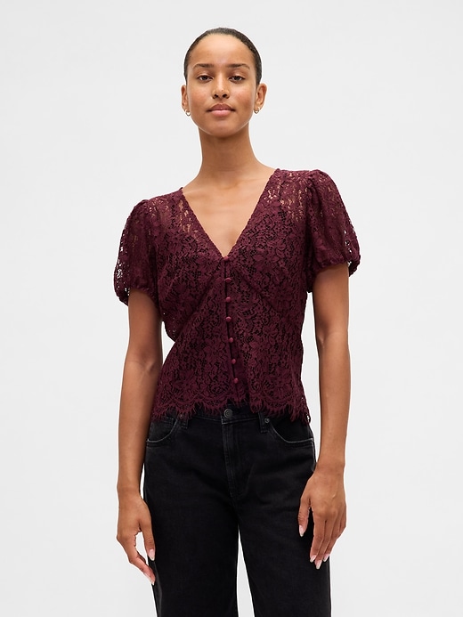 Image number 1 showing, Lace V-Neck Top