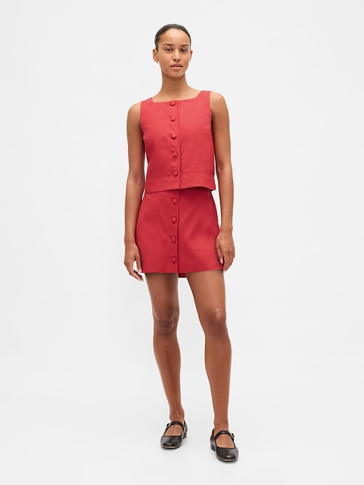 Image number 1 showing, Linen-Blend Button-Front Mini Skort