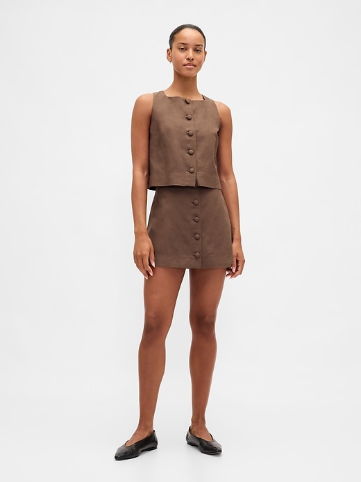 Image number 1 showing, Linen-Blend Button-Front Mini Skort