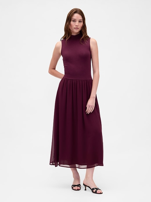 Image number 1 showing, Modern Mockneck Mixed Media Maxi Dress
