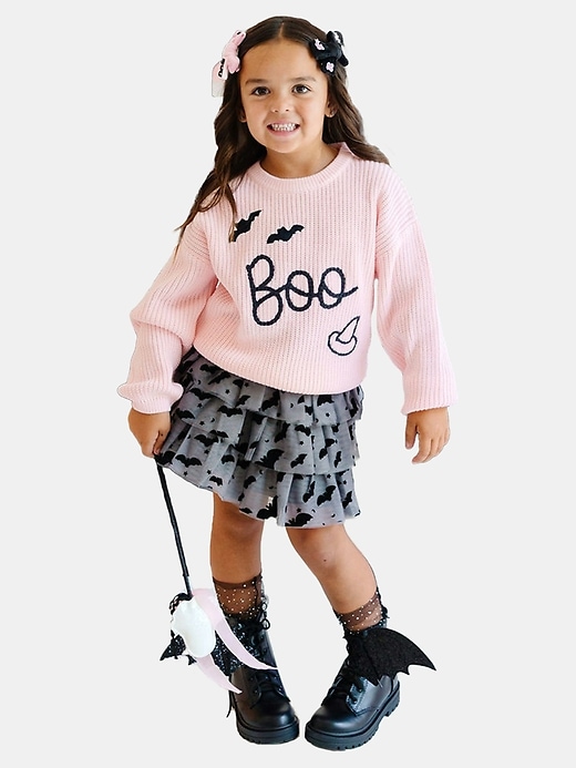Image number 2 showing, Sweet Wink Flocked Bats Halloween Bow Tiered Tutu