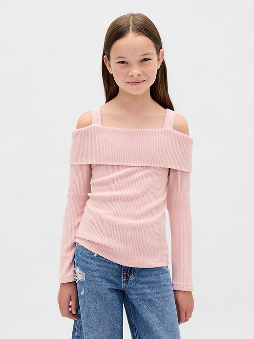 Image number 1 showing, Kids Softspun Rib Off-Shoulder Sweater Top