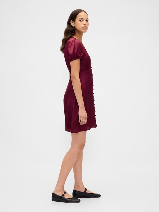 Image number 3 showing, Satin Lace-Trim V-Neck Mini Dress