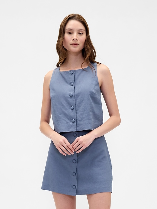 Image number 1 showing, Linen-Blend Button-Front Shell Top