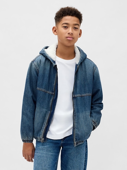 Image number 1 showing, Kids Sherpa-Lined Denim Hoodie