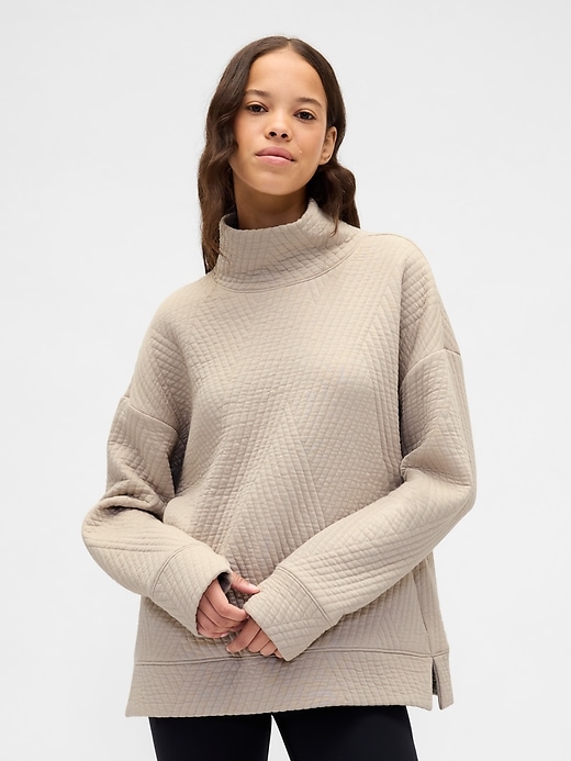 Image number 1 showing, GapFit Quilted Jacquard Knit Funnel-Neck Pullover