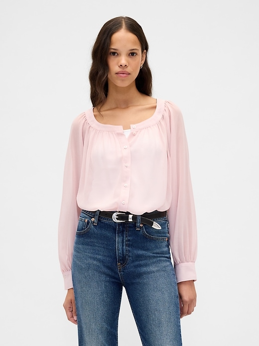 Image number 1 showing, Sheer Button-Front Top