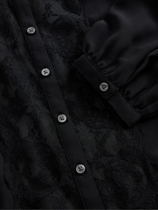 Image number 4 showing, Sheer Recycled Lace Inset Tie-Neck Top