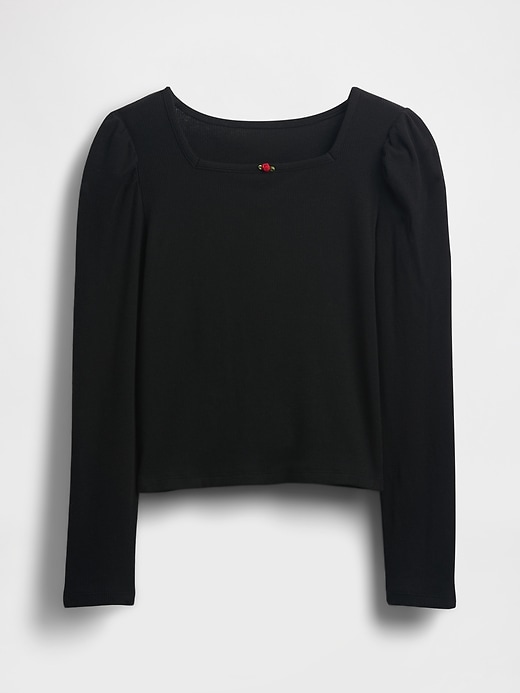 Image number 1 showing, Kids Rib Puff-Sleeve Top