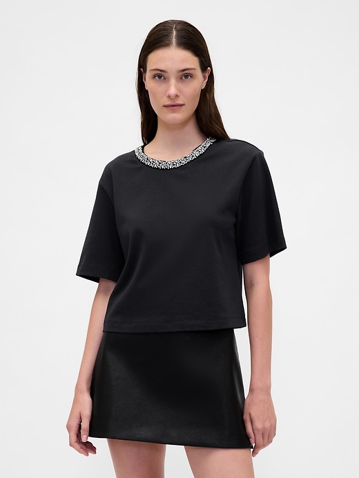 Image number 1 showing, Heavyweight Jewel-Neck Crop T-Shirt