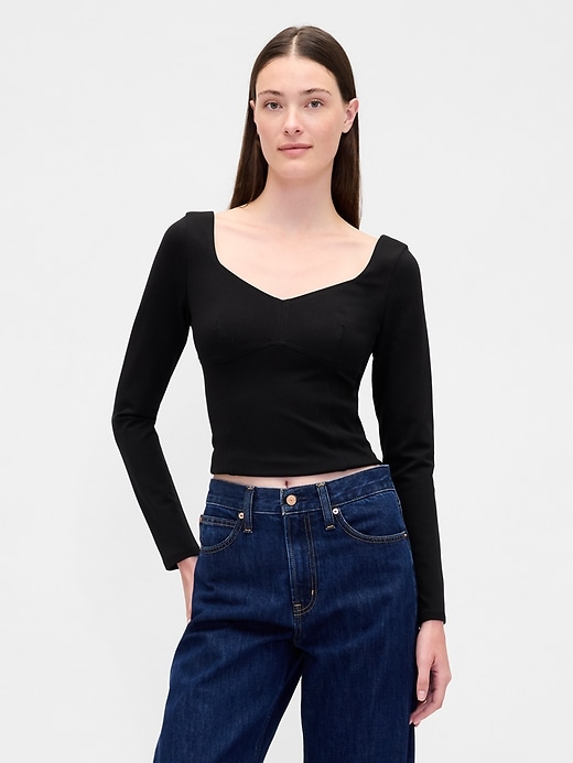 Image number 1 showing, Double Knit Sweetheart Top