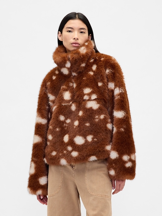 Image number 1 showing, Gap × Sandy Liang Spotted Vegan Fur Half-Zip Pullover