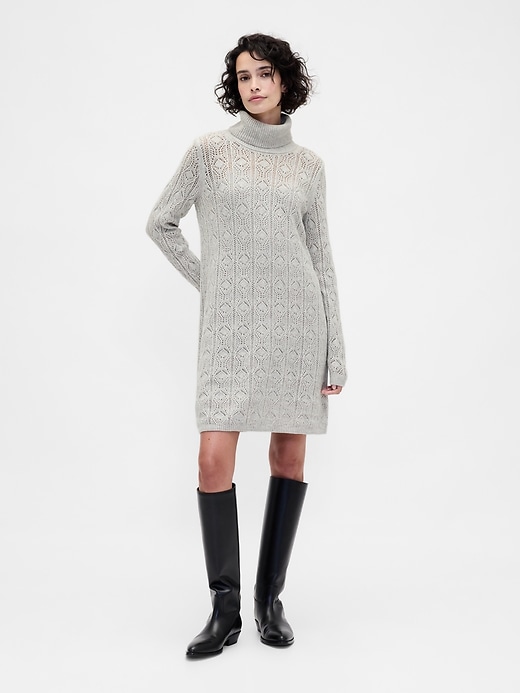 Image number 1 showing, CashSoft Pointelle Turtleneck Sweater Dress