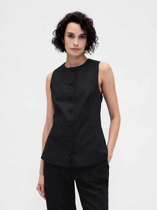 Image number 1 showing, Linen-Blend Tie-Back Longline Vest
