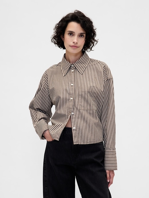 Image number 1 showing, Organic Cotton Straight-Hem Crop Shirt