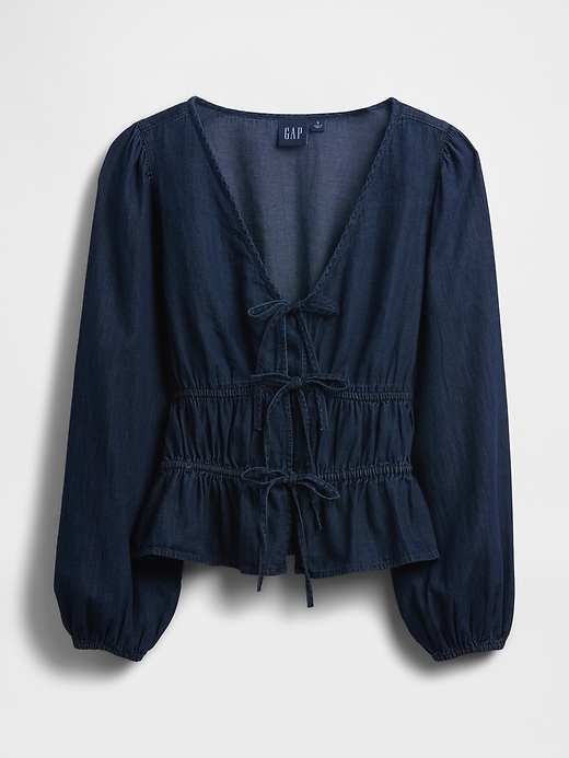 Image number 5 showing, Denim Tie-Front Crop Shirt