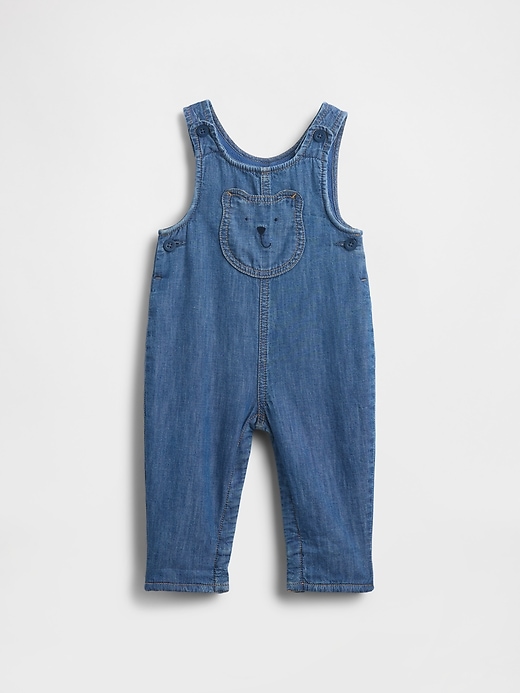 Image number 1 showing, Baby Cozy-Lined Denim Bear Pocket Overalls
