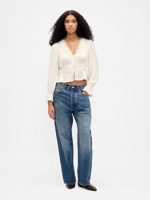 Image number 2 showing, Eyelet V-Neck Peplum Top