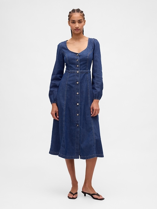 Image number 1 showing, Denim Sweetheart Midi Dress