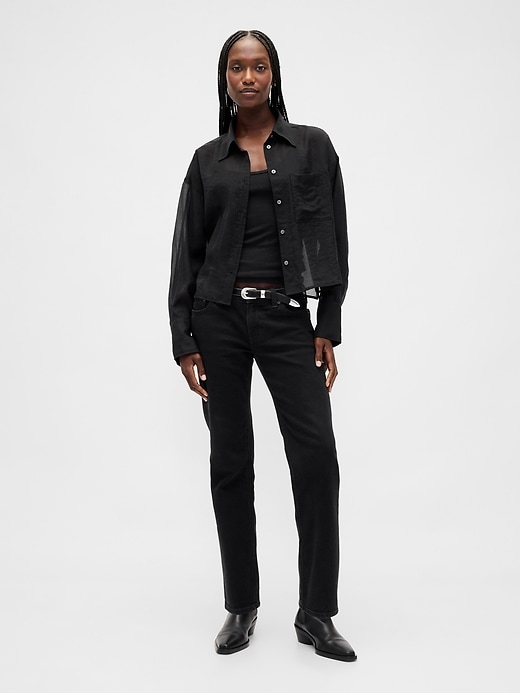 Image number 2 showing, Sheer Straight-Hem Crop Shirt
