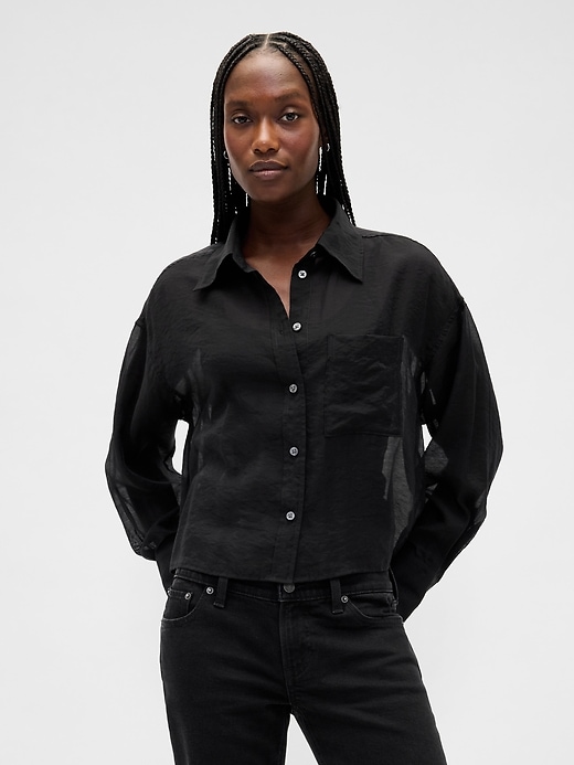 Image number 1 showing, Sheer Straight-Hem Crop Shirt
