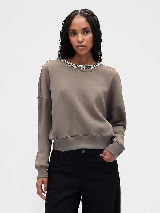 Image number 1 showing, VintageSoft Jewel-Neck Crop Sweatshirt