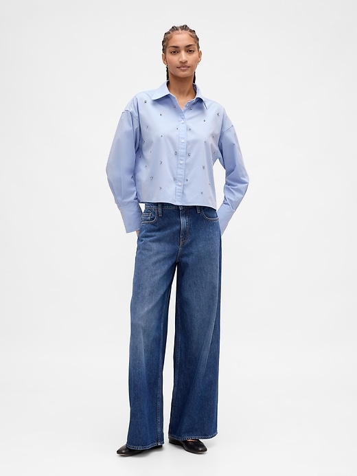 Image number 2 showing, Organic Cotton Embellished Straight-Hem Crop Shirt
