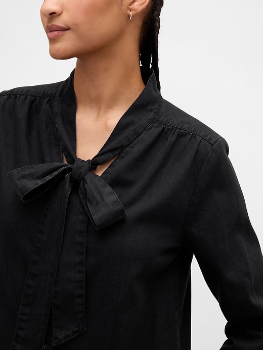 Image number 4 showing, Denim Tie-Neck Shirt