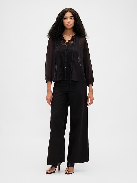 Image number 2 showing, Sheer Recycled Lace Inset Tie-Neck Top