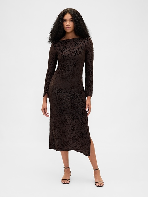 Image number 1 showing, Burnout Velvet Bell-Sleeve Midi Dress