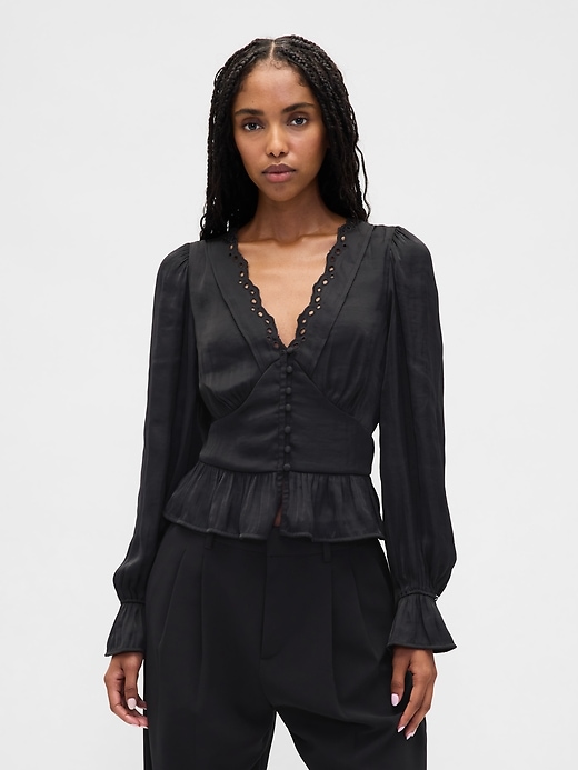 Image number 1 showing, Eyelet V-Neck Peplum Top