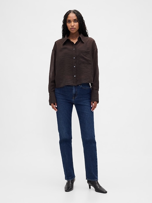 Image number 2 showing, Sheer Straight-Hem Crop Shirt