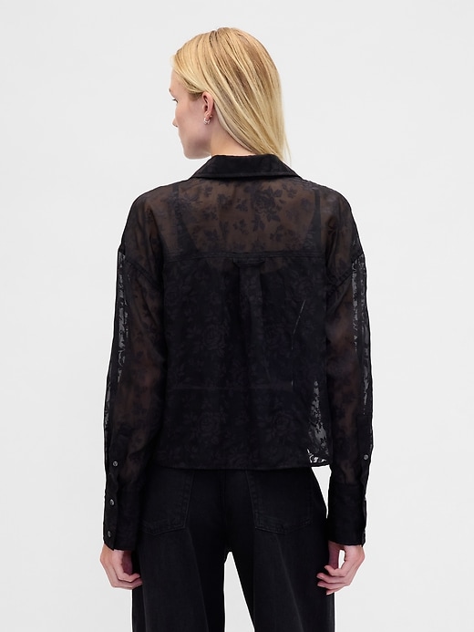 Image number 3 showing, Sheer Straight-Hem Crop Shirt