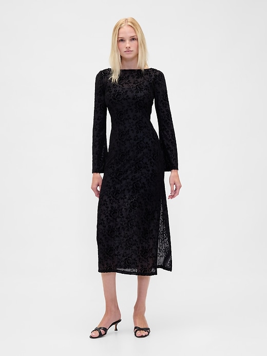 Image number 1 showing, Burnout Velvet Bell-Sleeve Midi Dress